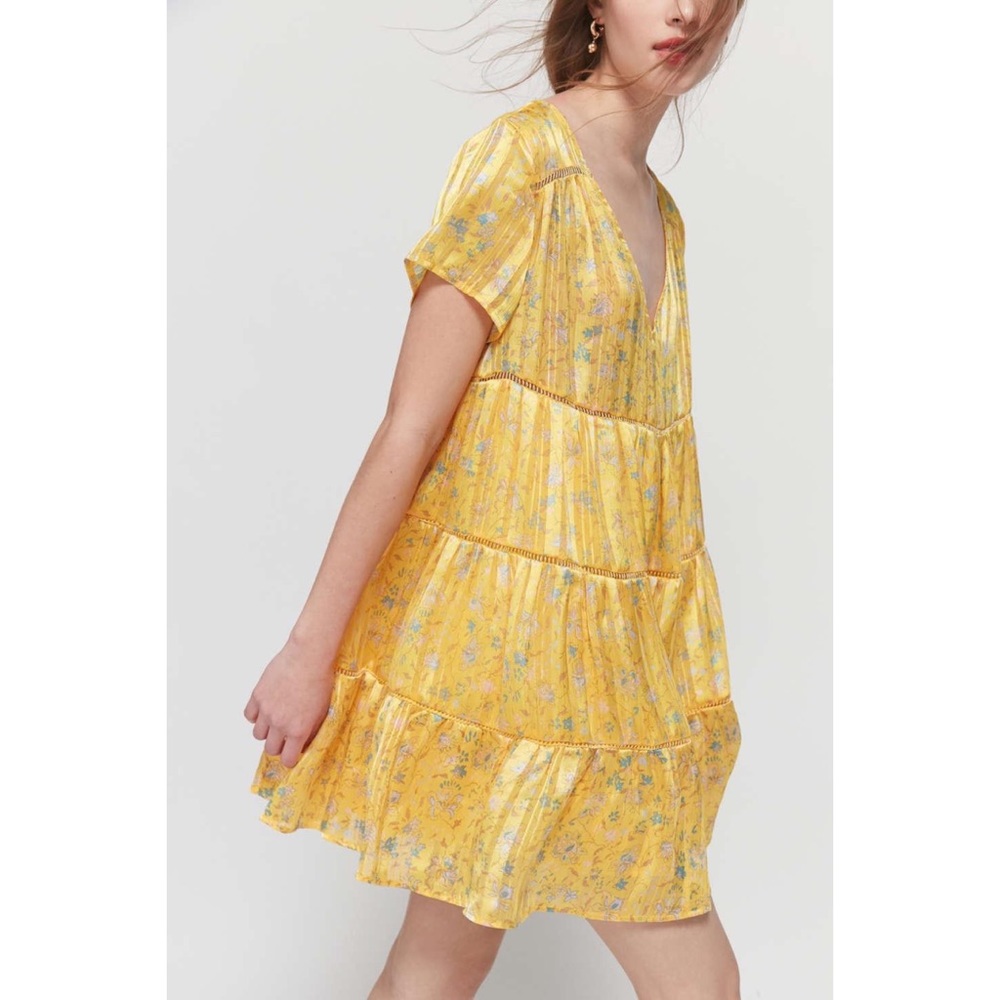 Satin floral tiered mini dress